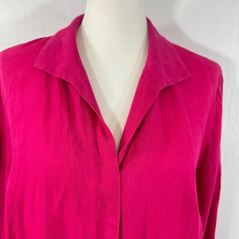 Lafayette 148 New York Linen‎ Button Up Shirt 3/4 Sleeve Pink Blouse Top - Picture 7 of 11